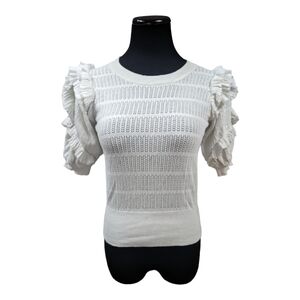 ASTR The Label White Ruffle Sleeve Knit Sonora Sweater Size XL